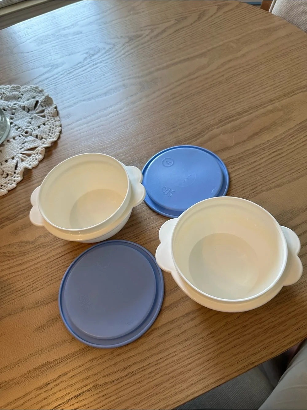 Tupperware White Prep Bowls with Blue Lids - Set of Two